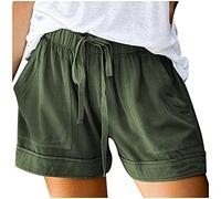 Shorts for Women UK Plus Size Elastic High Waist Cotton with Pocket Linen Shorts Solid Wide Legs Shorts Drawstring Straight Legs Tracksuit Bottoms Ladies Beach Shorts