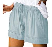 Shorts for Women UK Plus Size Elastic High Waist Cotton with Pocket Linen Shorts Solid Wide Legs Shorts Drawstring Straight Legs Tracksuit Bottoms Ladies Beach Shorts