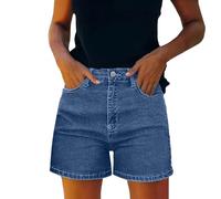 Shorts for Women UK Ripped Mid Rise Stretchy Folded Hem Short Jeans Casual Denim Shorts Hem Hot Short Jeans with Pockets Tummy Control Sports Hotpants