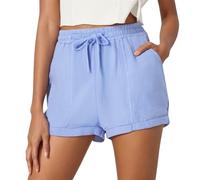 Shorts for Women UK with Pocket Drawstring Elasticated Waist Summer Pants Casual Solid Color Plain Beach Shorts Loose Lighweight Womens Trousers Boho Holiday Chino Pants Ladies Clothes