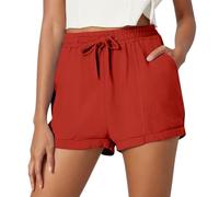 Shorts for Women UK with Pocket Drawstring Elasticated Waist Summer Pants Casual Solid Color Plain Beach Shorts Loose Lighweight Womens Trousers Boho Holiday Chino Pants Ladies Clothes