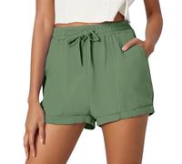 Shorts for Women UK with Pocket Drawstring Elasticated Waist Summer Pants Casual Solid Color Plain Beach Shorts Loose Lighweight Womens Trousers Boho Holiday Chino Pants Ladies Clothes