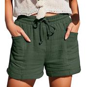 Shorts for Women UK with Pockets Solid Color Chino Pants Drawstring Elastic Waist Beach Walking Shorts Casual Loose Summer Clothes Lighweight Plus Size Ladies Pants