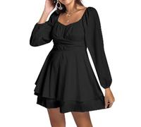 Shorts Jumpsuit For Women Uk Elegant Boho Romper Ruffle Hem Shorts Mini Dress Solid Color Lantern Long Sleeve Square Neck Ruched Ruffled Playsuits Beach Summer Dress Overall Sundress Gifts For Women