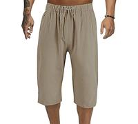Shorts Mens Casual Cargo - Mens Long Shorts 3/4 Below Knee Cotton Hemp Athletic Shorts Jogger Shorts with Drawstring Elastic Waist Pockets Summer Casual Smart Outdoor Sports Cropped Trousers