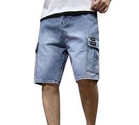 Shorts Men's Jeans Baggy Cargo Shorts Denim Summer Bermuda Shorts Multiple Pockets Cargo Shorts Denim Short Jeans Men's Jeans Y2K Jeans Cargo Shorts Straight Leg Retro Shorts, A Blue, L