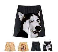 Shorts with Dog Face on Butt, Mens Summer Cartoon Dog Short，3D Graphic Funny Dog Shorts (Black,XXL)