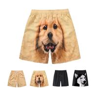 Shorts with Dog Face on Butt, Mens Summer Cartoon Dog Short，3D Graphic Funny Dog Shorts (Yellow,L)