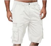 Shorts with Zip Pockets Men's Cargo Shorts 6 Pockets Chino Summer Work Safety Half Pants Lightweight Breathable Durable Workwear Comfy Baggy Outdoor Sports Hiking Walking White 1
