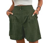 Shorts Women Elasticated High Waist Solid Color Summer Linen Bermuda Shorts with Pockets Fashion Lightweight Loose Hot Pants Wide Leg Casual Comfy Holiday Beach Daily Work Short Trousers Ladies S-XXL