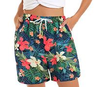 Shorts Womens 3D Graphic Drawstring Stretch Shorts Women's Casual Shorts Summer Comfy Beach Shorts Ladies Floral Print Summer Beach Board Swimming Shorts Elasticated Size 8-18