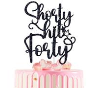 Shorty Hit Forty Cake Topper, Cheers to 40 Years/40 is Fine When You Look 29, Happy 40th Birthday Anniversary Party Decorations Supplies for Women Men Black Glitter
