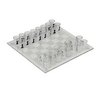 Shot Chess Set Clear Shot Glass Chess Set, 10x10 Inch Glass Chess Board with 32PCS Cups Chess Pieces, Drinking Shot Chess Set, Funny Chess Sets for Adults, Kids