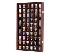 Shot Glass Display Case Cabinet Wall Rack Holder Shadow Box Lockable with UV Protection Acrylic Glass Door Shot Glass Collection Display with 56 Slots (Cherry Finish)