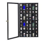 Shot Glass Display Case Large Wooden Cabinet Rack Holder Wall Mounted Black Shadow Box Lockable with UV Protection Acrylic Glass Door Shot Glass Storage Case with Removable Shelves, 17"x32", 52 Slots
