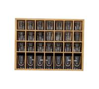 Shot Glass Display Case, Stylish Natural Varnished Glass Display Case for Display, 28 Slots Freestanding & Wall Mountable Shot Glass Holder, Perfect for Collectors - (with 1 Row for Tall Shooters)