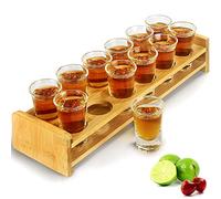 Shot Glass Set 12pcs 30ml/1oz Shot Glass Tray Holder Straight, Thick Base Clear Glass for Party, Club, Bar, Drinking - MJS-12 (12pcs)