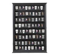 Shot Glass Storage Display Case Large Solid Wood Cabinet Rack Holder Wall Mounted Black Shadow Box Lockable with UV Protection Acrylic Glass Door, 24.5" H x19.5 W x3.5 D, Store Up to 72 Shot Glasses!