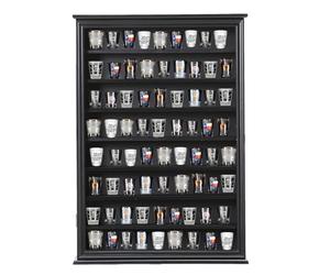 Shot Glass Storage Display Case Large Solid Wood Cabinet Rack Holder Wall Mounted Black Shadow Box Lockable with UV Protection Acrylic Glass Door, 24.5" H x19.5 W x3.5 D, Store Up to 72 Shot Glasses!