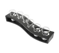 Shot Glasses Kit with Decorative Wooden Holder, Six Glasses for Home Bars | Flat Bottom Base, Air-drying Support, Compact Countertop Storage, Modern Style for Bartenders and Home Entertainers