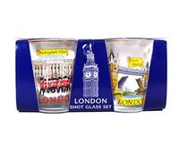 Shot Glasses Round Gold Rim with London Scens and Icons Print, Set of 2 Glasses