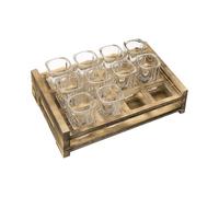 Shot Glasses Serving Tray - Wooden Whiskey Slotted Display Stand, Burnt Rustic Holder | 12 Square Organizer, Bar Kitchen Board for Wedding Christmas Party Holiday Drink Presentation