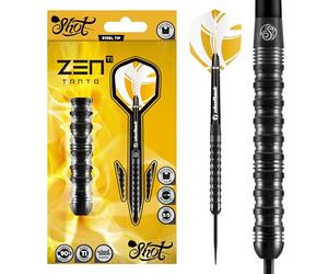 Shot! - Zen Tanto Steel Tip Darts | 90% Tungsten Barrels | Center Weighted for Precision | Includes Stylish Flights & Durable Shafts | Ideal for All Skill Levels, Black, Tungsten