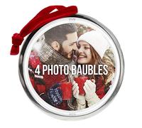 Shot2go Pack of 4 Spinning Photo Baubles Silver Metallic - each holds 2 x 72mm photos