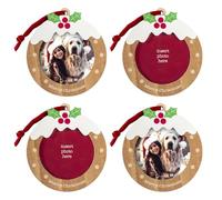 Shot2go Pack of 4 Wooden Christmas Pudding Photo Ornament Baubles - each holds one 72mm photo