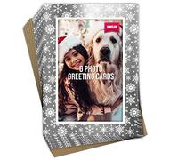 Shot2go Pack of 6 Christmas Photo Cards Silver Snowflake - Each holds one 4x6 photo