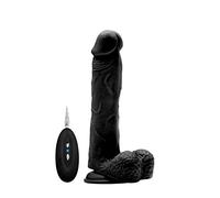 Shots RealRock REA004BLK Vibrating Realistic Cock - 22.9 cm (9") - with Scrotum and Veins - Black