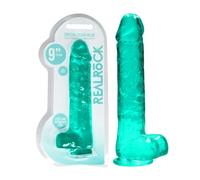 Shots RealRock REA093TUR - 22 cm Realistic Dildo with Balls - with Suction Cup - made in TPE - Turquoise