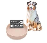 Should We Go? The Perfect Dish - Durable Dog Water Bowl - No Spill - Less Mess Non-Tippable Water & Food Bowl, Pure Silicone, Spill Proof with Suction Cup, Suitable for All Pets, Medium-Sand