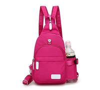 Shoulder Bag Chest Backpack Crossbody Sling Bag with Water Bottle Holder Pouch for Sport Bicycle Hiking Travel Women Men (Pink)