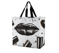 Shoulder Bag Cool Black Lipstick Lips Printed Large Capacity Shopping Bag Multi Purpose Tote Reusable Shopping Bags, Cool Black Lipstick Lips, 40x40x16cm