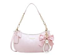 Shoulder Bag for Women Cute Small Purse Faux Leather Crescent Shoulder Purses Mini Everyday Purse with Bow Pendant, Pink, 9.84*2.76*5.51inch, Fashion