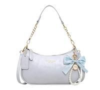 Shoulder Bag for Women Cute Small Purse Faux Leather Crescent Shoulder Purses Mini Everyday Purse with Bow Pendant, Blue, 9.84*2.76*5.51inch