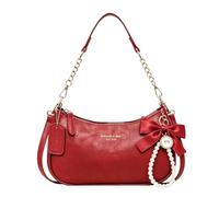 Shoulder Bag for Women Cute Small Purse Faux Leather Crescent Shoulder Purses Mini Everyday Purse with Bow Pendant, Red, 9.84*2.76*5.51inch