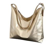 Shoulder Bag for Women Shopping Bag PU Top-Handle Handbag Female Large Capacity Silver Gold Leather Tote Bag, Gold, L