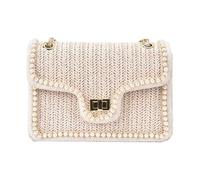 Shoulder Bag for Women - Straw Faux Pearl Shoulder Purse, Handwoven Textural Tote, Reinforced Synthetic Lining Secure Internal Pocket, Beaded Top Handle Detail Metal Fasteners