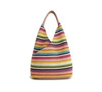Shoulder Bag for Women Summer Beach Bag Straw Hobo Woven Tote Bag Raffia Tote Handbag Purse Travel Rainbow Crochet Bag, Pink, H13.78xL11.42xW3.94in, Woven Beach Bag