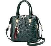 Shoulder Bag for Women Vintage Crocodile Pattern Crossbody Purse Casual Tote Bag Ladies Waterproof Handbag Tassel(Dark Green)