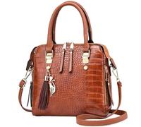 Shoulder Bag for Women Vintage Crocodile Pattern Crossbody Purse Casual Tote Bag Ladies Waterproof Handbag Tassel(Brown)