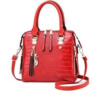 Shoulder Bag for Women Vintage Crocodile Pattern Crossbody Purse Casual Tote Bag Ladies Waterproof Handbag Tassel(Red)