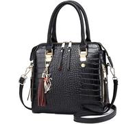 Shoulder Bag for Women Vintage Crocodile Pattern Crossbody Purse Casual Tote Bag Ladies Waterproof Handbag Tassel(Black)