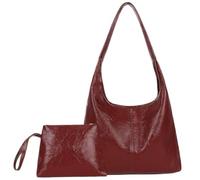 Shoulder Bag for Women Wine Red Large Capacity Leather Tote Bag with Magnetic Clasp Retro & Stylish Easy Matching Bucket Bags for Women Shoulder Bag Leather Tote Bag for Women Leather Bag for Women