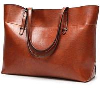Shoulder bag Messenger Bags for Women Large Size Casual Tote Handbags Solid Leather Handbag Shoulder Bag(Brown)