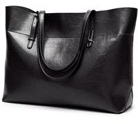 Shoulder bag Messenger Bags for Women Large Size Casual Tote Handbags Solid Leather Handbag Shoulder Bag(Black)
