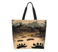 Shoulder Bag Mysterious Bear Footprints Near Old Cabin Women Beach Bags Casual Tote Bag Large Shopping Bags For Swimming Teacher Travel