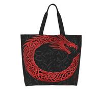 Shoulder Bag Red Dragon With Celts Patterns, Open Mouth, Dark Background Women Shopping Bags Reusable Tote Bag Foldable Beach Bags For Work School Camping